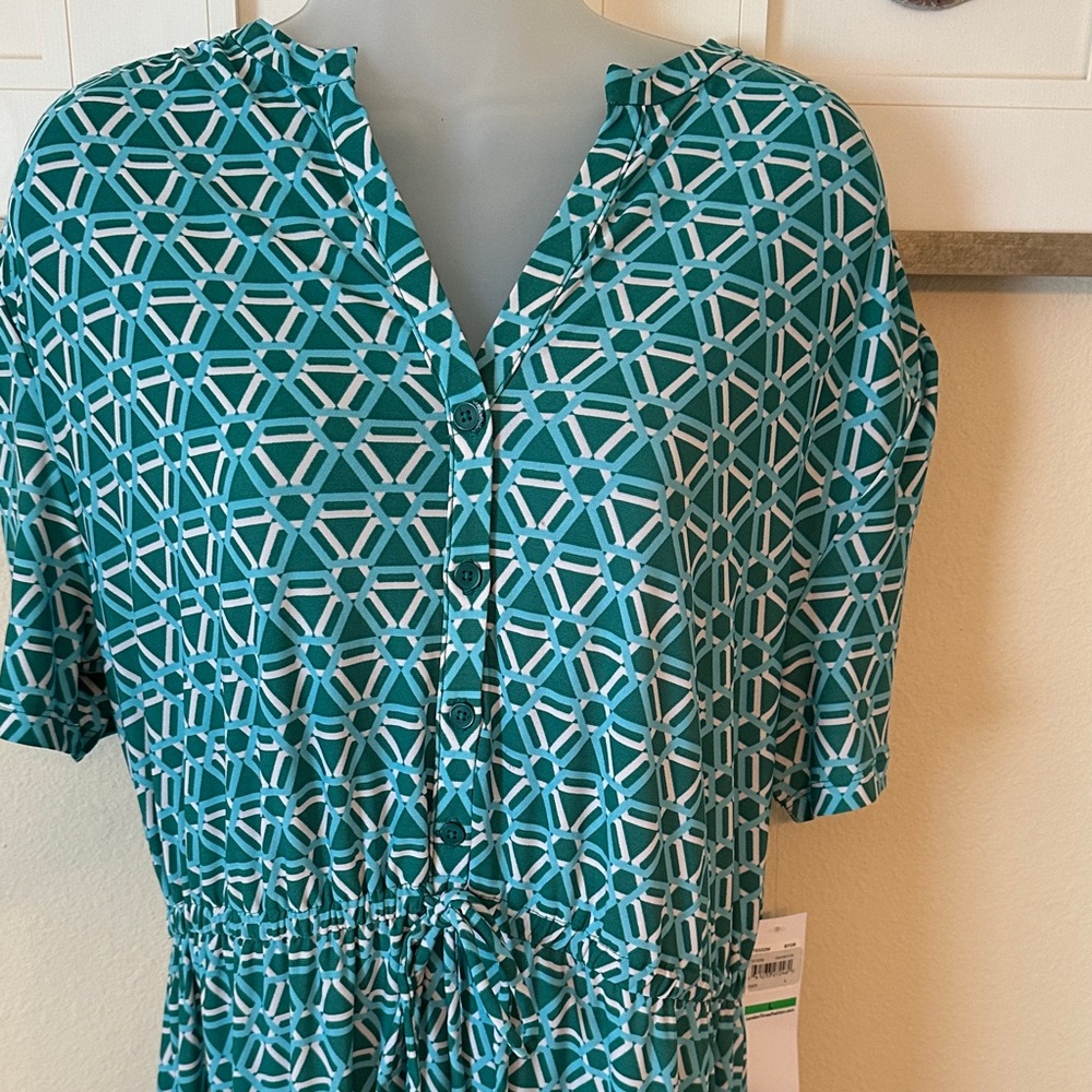 London Times Teal Patterned Midi Dress - Picture 2 of 8